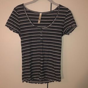 Live Love Dream Striped Lettuce Edge T-Shirt